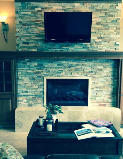 A fireplace in a living room.